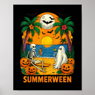 Summerween Skeleton Ghost Beach Party Halloween Vi Poster