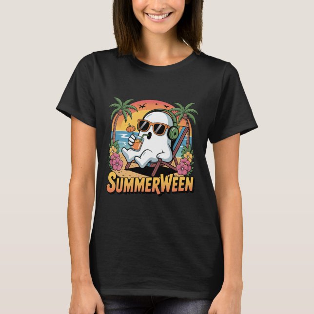 Summerween Skeleton Ghost Funny Halloween T-Shirt (Front)