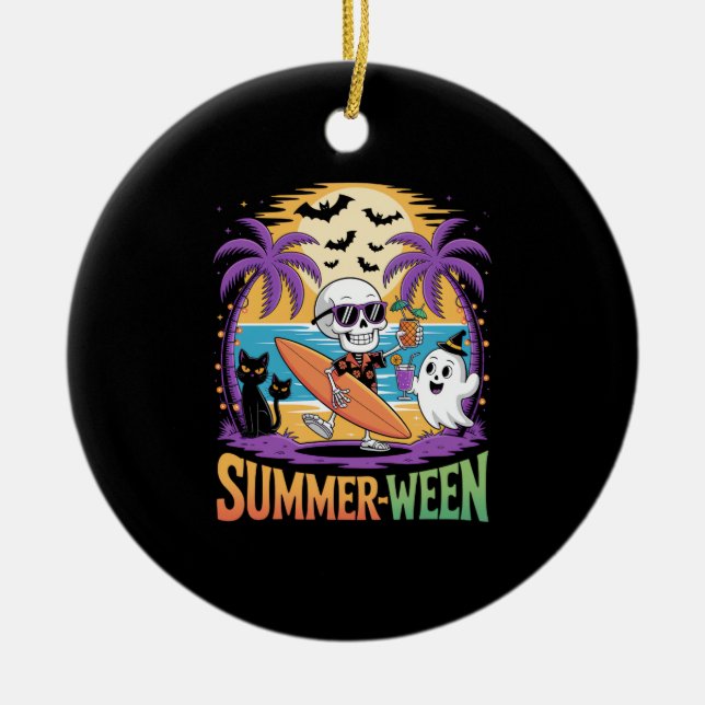 Summerween Skeleton Party Halloween Ceramic Ornament (Front)