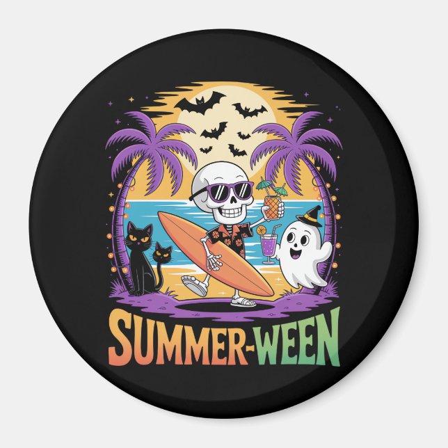 Summerween Skeleton Party Halloween Magnet (Front)
