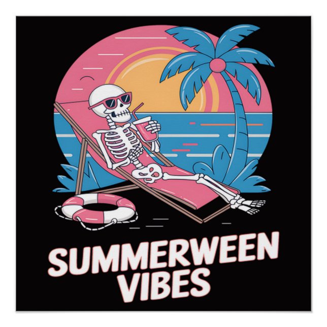 Summerween Skeleton Summer Vacation Beach Funny Poster (Front)
