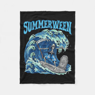 Summerween Skeleton Surf Grim Reaper Beach Spooky  Fleece Blanket