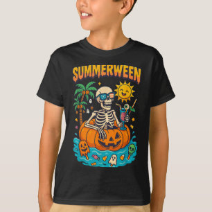 Summerween Skeleton Vibes Chillin In A Pumpkin Flo T-Shirt