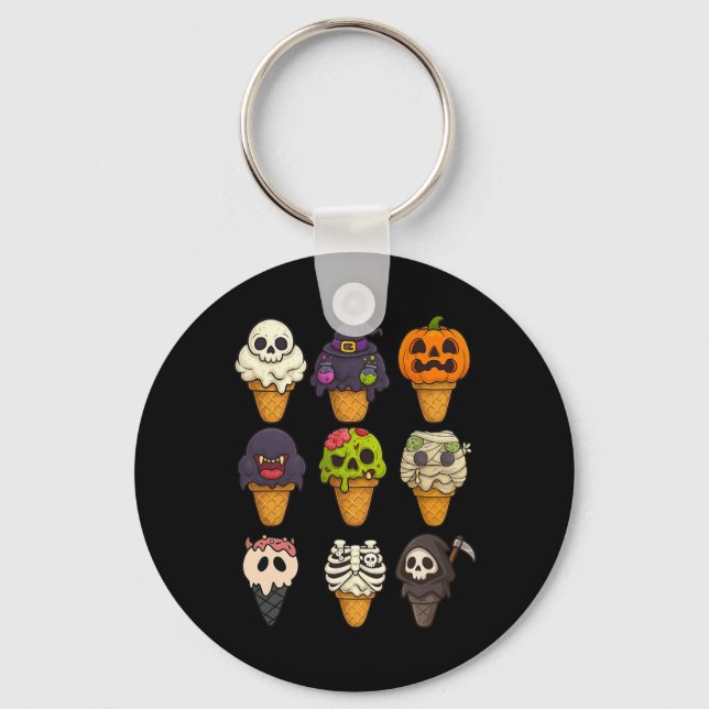 Summerween Skeleton Zombie Pumpkin Mummy Ice Cream Keychain (Front)