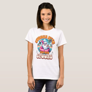 Summerween Spooky Cute Ghost Flamingo Float Beach T-Shirt