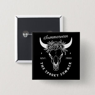 Summerween spooky gothic summer party theme black 2 inch square button