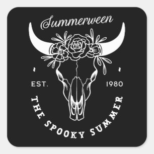 Summerween spooky gothic summer party theme black square sticker