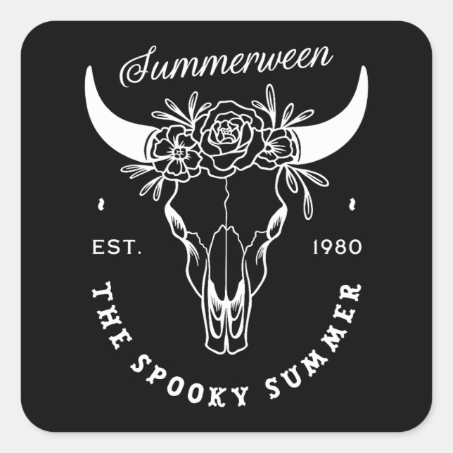 Summerween spooky gothic summer party theme black square sticker (Front)