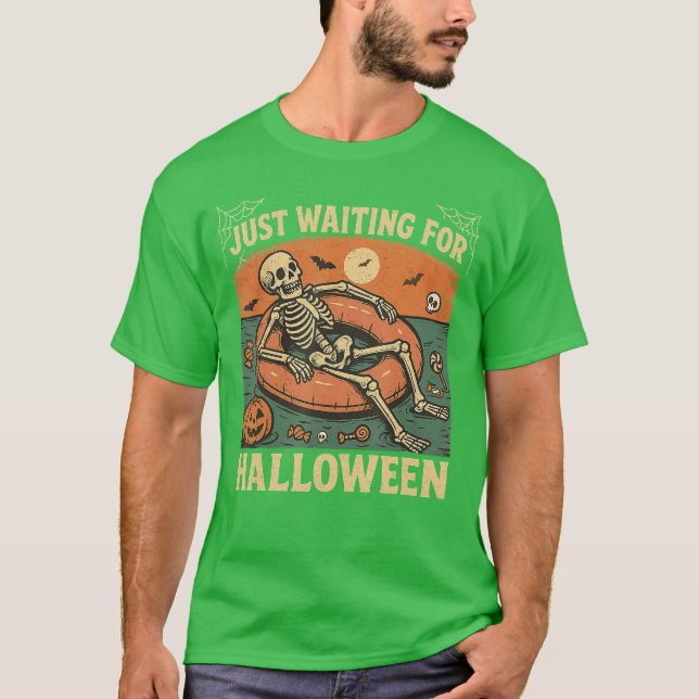 Summerween Spooky Summer Skeleton Just Waiting For T-Shirt (Front)