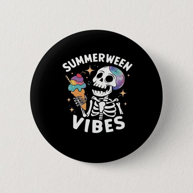 Summerween Summer Halloween Funny Skeleton Ice Cre 2 Inch Round Button (Front)