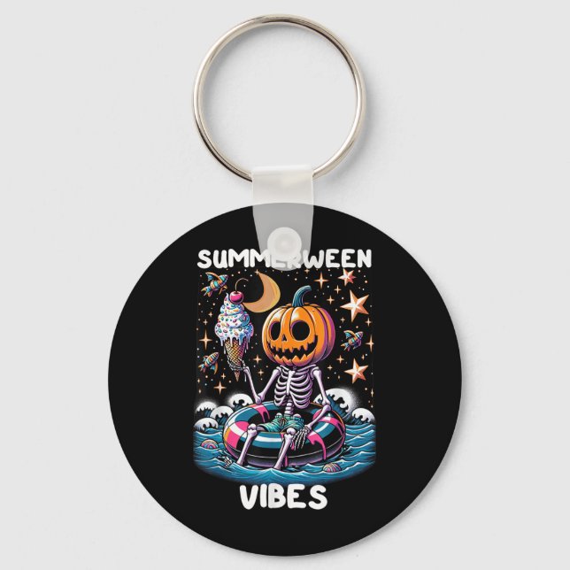 Summerween Summer Halloween Funny Skeleton Ice Cre Keychain (Front)