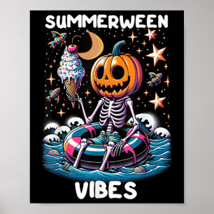 Summerween Summer Halloween Funny Skeleton Ice Cre Poster