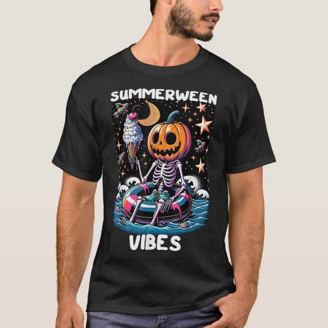 Summerween Summer Halloween Funny Skeleton Ice Cre T-Shirt (Front)