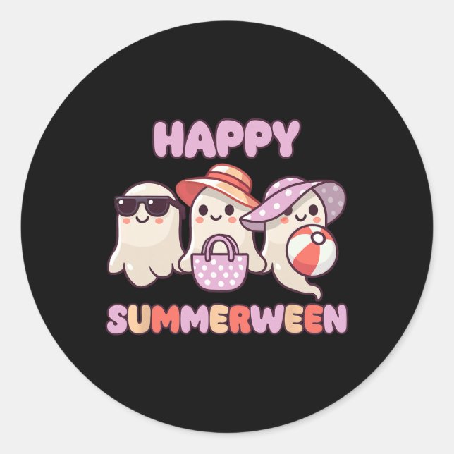 Summerween Summer Halloween Ghost  Classic Round Sticker (Front)