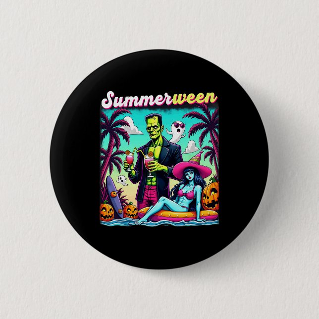 Summerween Summer Halloween Zombie Frankenstein Bo 2 Inch Round Button (Front)