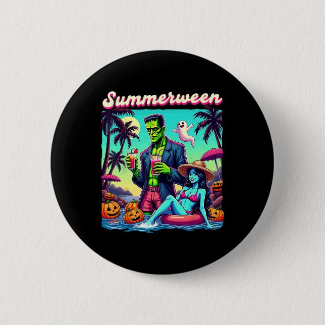 Summerween Summer Halloween Zombie Frankenstein Bo 2 Inch Round Button (Front)