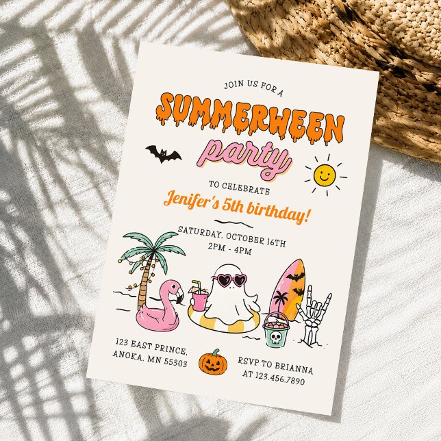Summerween Summer Pool Halloween Birthday Party Invitation (Creator Uploaded)