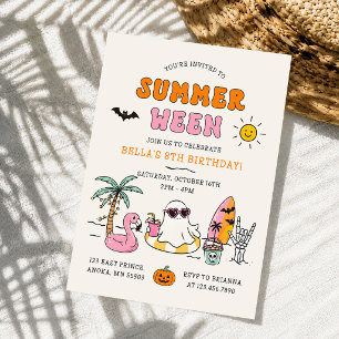 Summerween Summer Pool Halloween Birthday Party Invitation