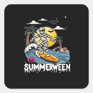 Summerween Surfing Mummy - Night Time Classic Square Sticker