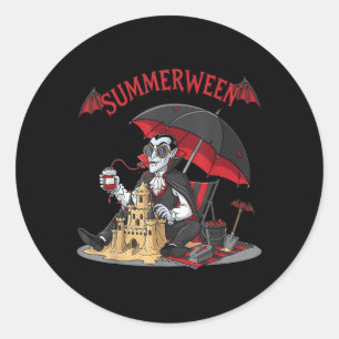 Summerween Vampire Beach Dracula Sandcastle Gothic Classic Round Sticker