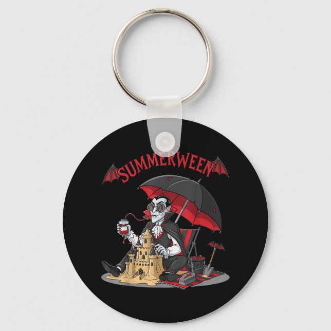 Summerween Vampire Beach Dracula Sandcastle Gothic Keychain (Front)