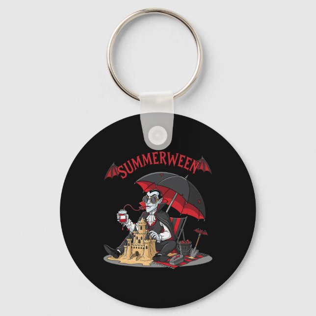 Summerween Vampire Beach Dracula Sandcastle Gothic Keychain (Front)