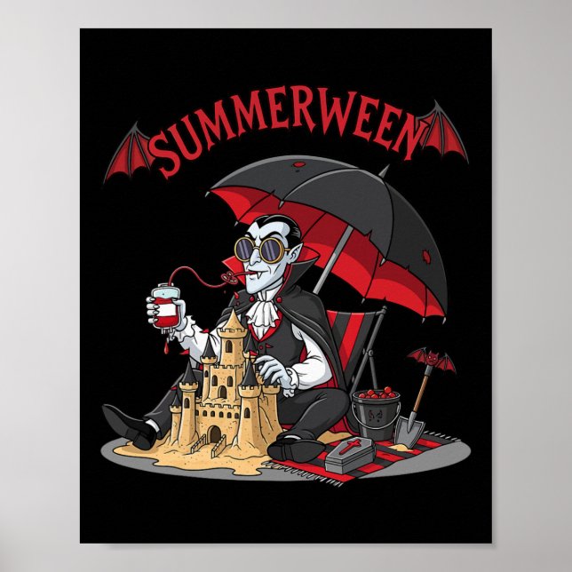 Summerween Vampire Beach Dracula Sandcastle Gothic Poster (Front)