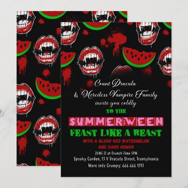 Summerween Vampire Party Funny Invitation  (Front/Back)