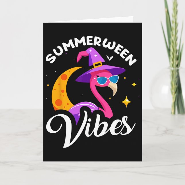 Summerween Vibes Flamingo Summer Halloween Vacatio Card (Front)