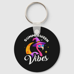 Summerween Vibes Flamingo Summer Halloween Vacatio Keychain