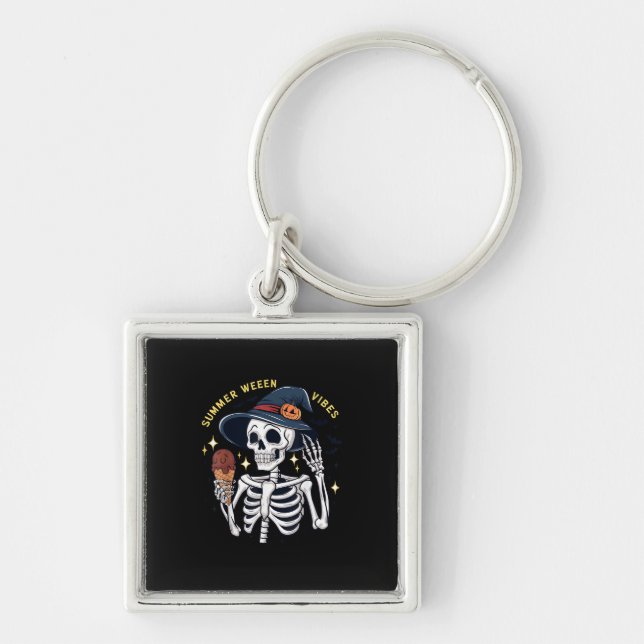 Summerween Vibes Funny Skeleton IceCream Summer Va Keychain (Front)