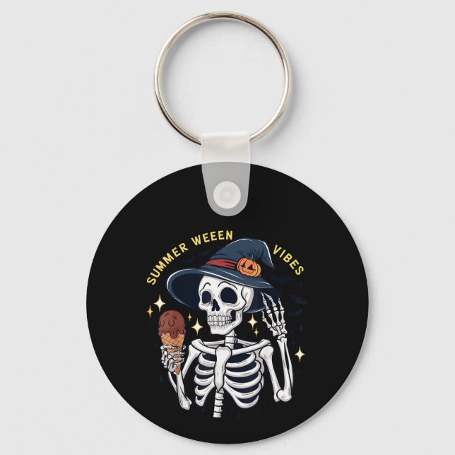 Summerween Vibes Funny Skeleton IceCream Summer Va Keychain (Front)