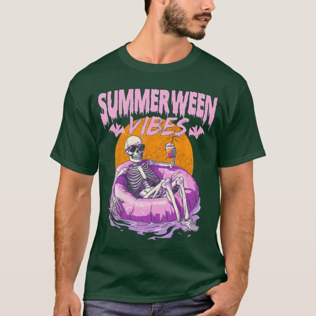 Summerween Vibes Funny Summer Halloween Skeleton o T-Shirt (Front)