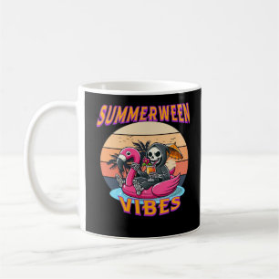 Summerween Vibes Grim Reaper Flamingo Float Retro  Coffee Mug
