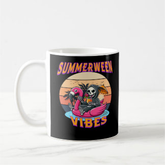 Summerween Vibes Grim Reaper Flamingo Float Retro Coffee Mug