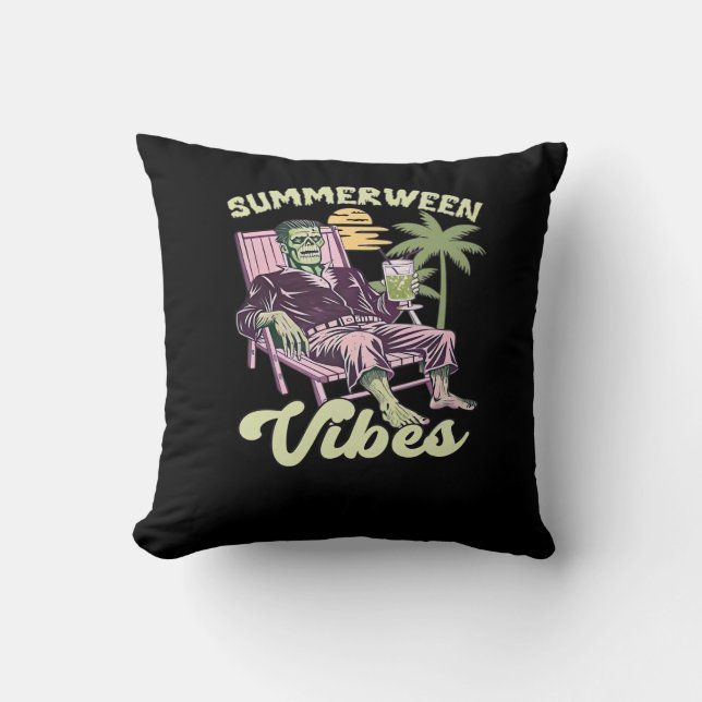 Summerween Vibes Halloween Classic Throw Pillow (Front)