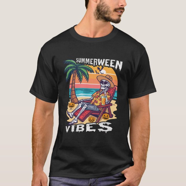 Summerween Vibes Halloween Skeleton T-Shirt (Front)