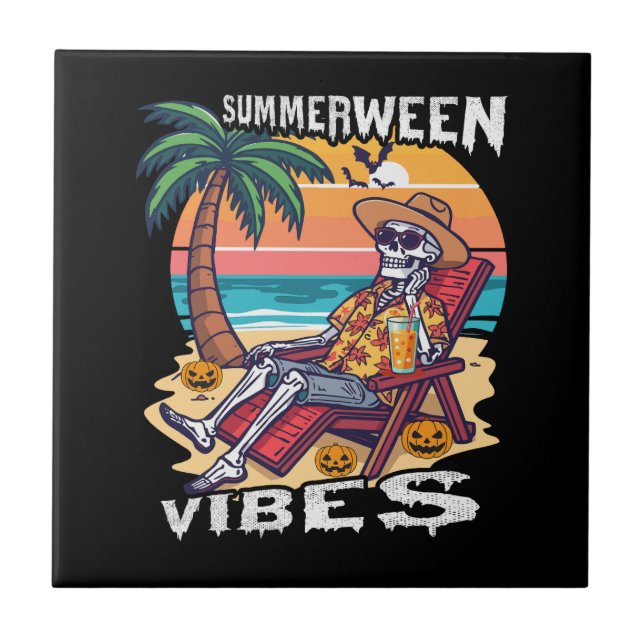 Summerween Vibes Halloween Skeleton Tile (Front)