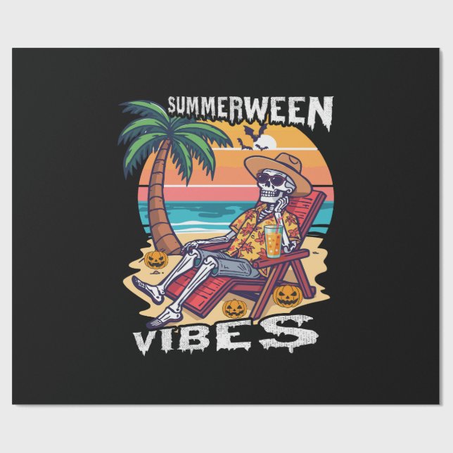 Summerween Vibes Halloween Skeleton Wrapping Paper (Flat)