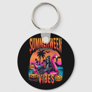 Summerween Vibes Halloween Summer Vacation Skeleto Keychain