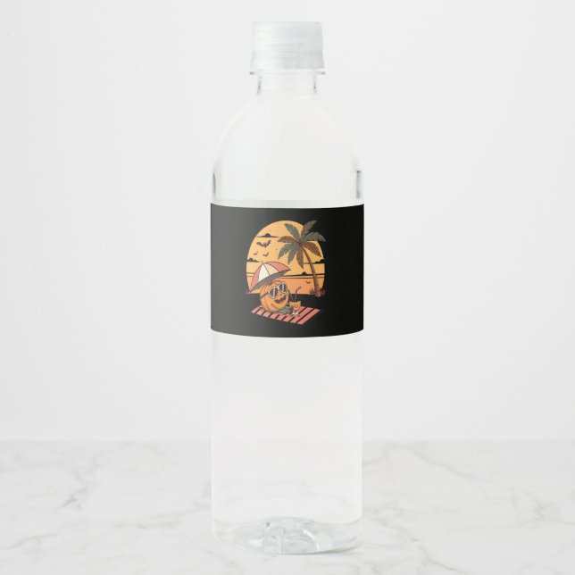 Summerween Vibes – Pumpkin On Vacation Water Bottle Label (Front)