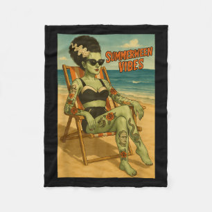 Summerween Vibes Retro Beach Gothic Style Tee Fleece Blanket