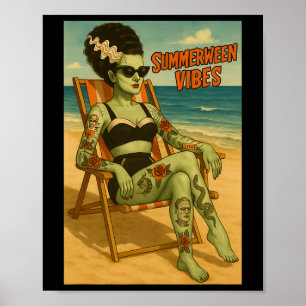 Summerween Vibes Retro Beach Gothic Style Tee Poster