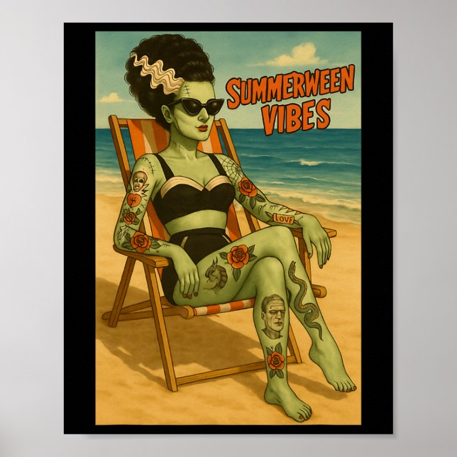 Summerween Vibes Retro Beach Gothic Style Tee  Poster (Front)