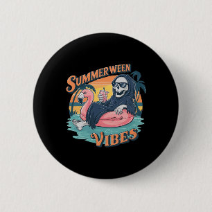 Summerween Vibes Skeleton Flamingo Float Summer Ha 2 Inch Round Button