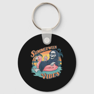 Summerween Vibes Skeleton Flamingo Float Summer Ha Keychain