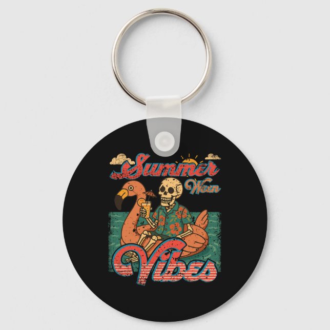 Summerween Vibes Skeleton Flamingo Float Summer Ha Keychain (Front)