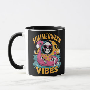 Summerween Vibes Skeleton Flamingo Float Summer Ha Mug