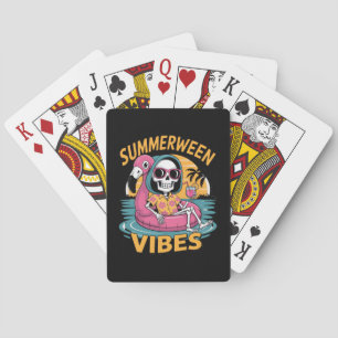Summerween Vibes Skeleton Flamingo Float Summer Ha Playing Cards