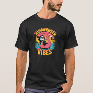 Summerween Vibes Skeleton Flamingo Float Summer Ha T-Shirt